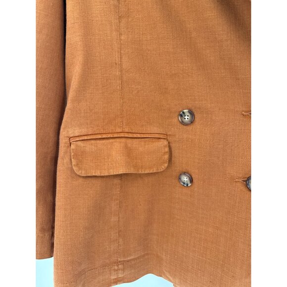 Evereve Alexa Linen Double Breasted‎ V-neckline Brown Blazer M - Picture 5 of 9